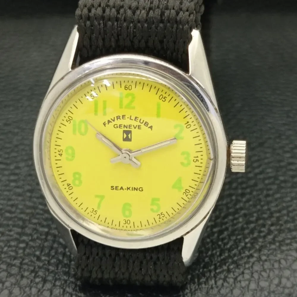Vintage 1980 Favre Leuba Manual Mens Silver Watch W/Nato Strap